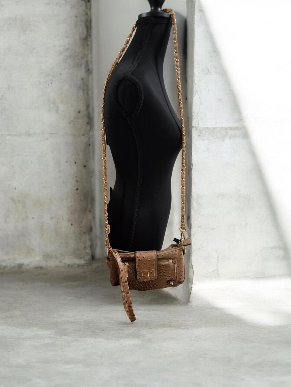 Women's Brown Textured Crossbody Bag with Chain Strap